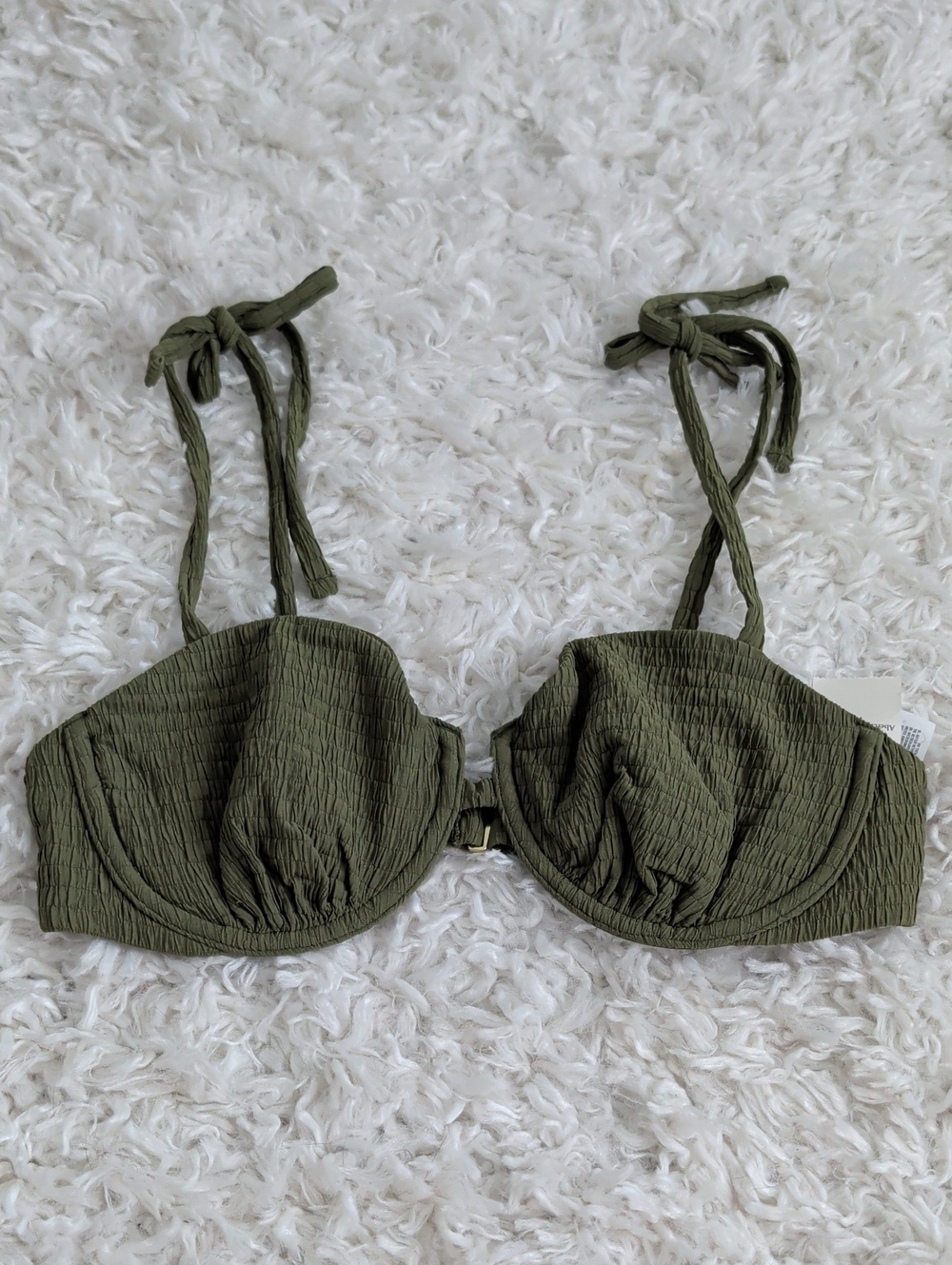NWT A&F Olive Green Textured Bikini Top with Tie Straps